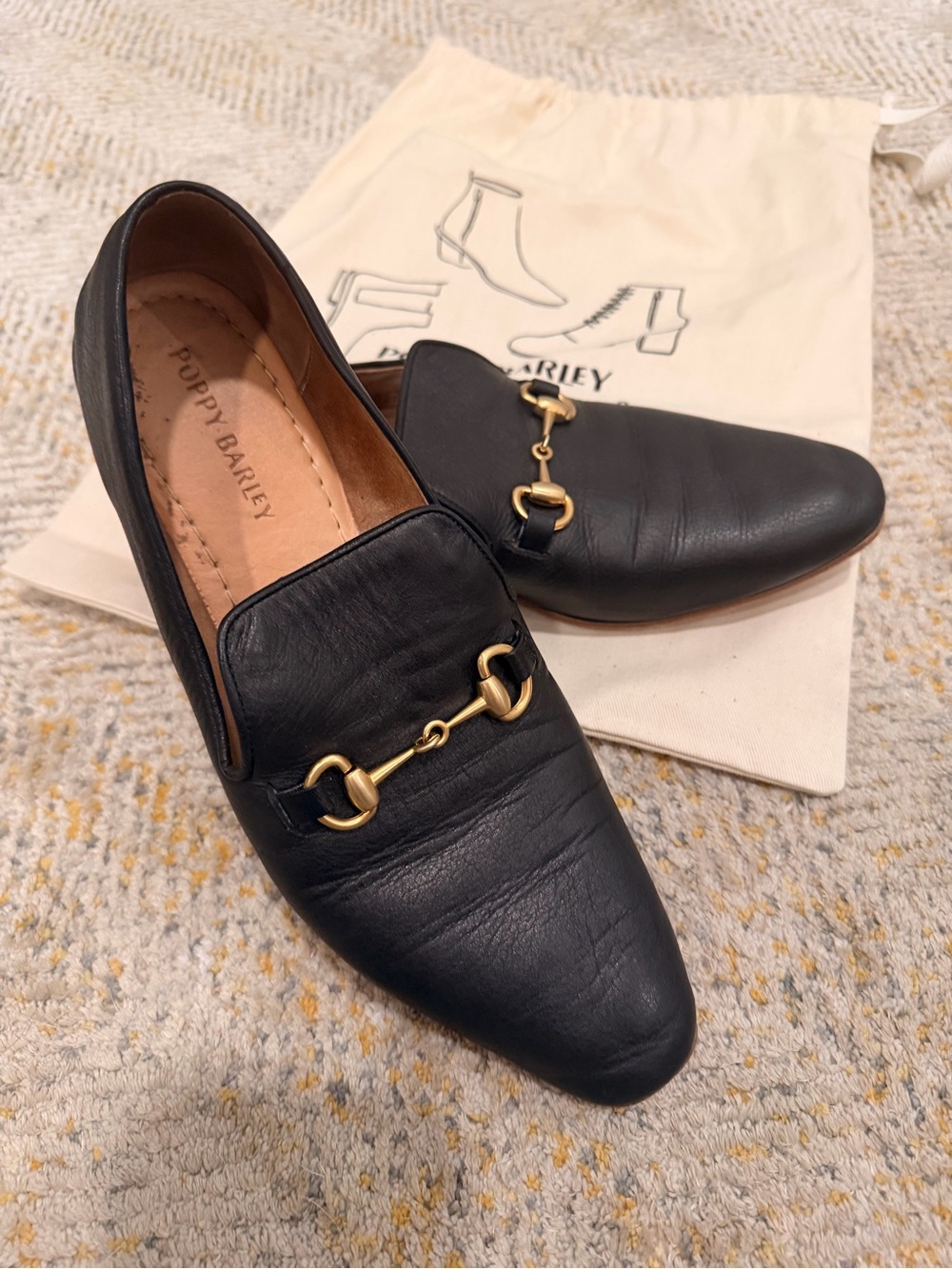 Poppy Barley Black Leather Horsebit Loafer Size 10